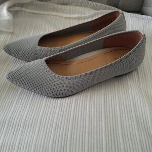 Vionic Dahlia Size 7 Pointed Toe Ballet Skimmer Flat Shoes Light Grey Knit Gray